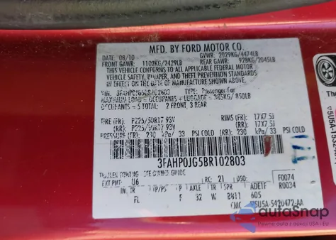 2011 Ford Fusion Sel z USA, uszkodzony, nr VIN 3FAHP0JG5BR102803